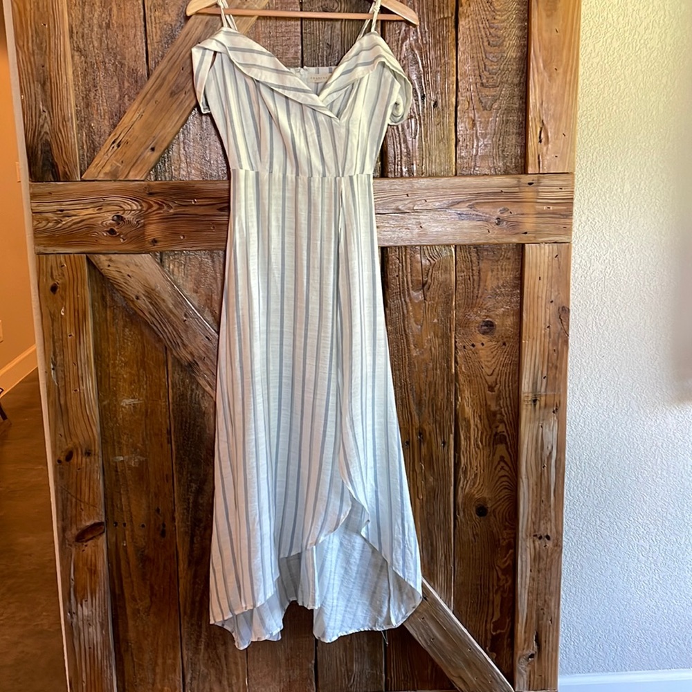 Jumpsuit/dress white and blue stopes off shoulder with straps